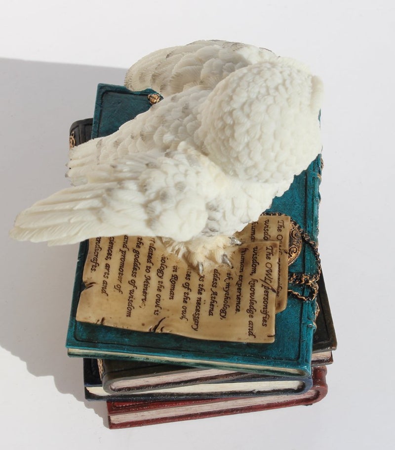 US 4.75 Inch Snow Owl Flap Wings on Books Trinket Box, White Color - Image 2